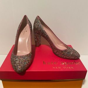 Kate Spade Karolina Rainbow pink silver glitter heels